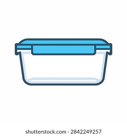 Transparent plastic rectangular storage box with turquoise lid and airtight seal