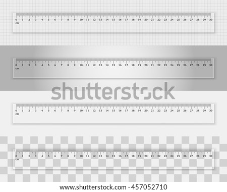 Transparent plastic ruler 30 centimeters  on different backgrounds. Measuring tool. School supplies
