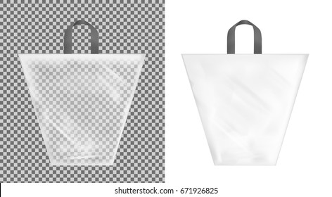 Transparent plastic shopping bag with with handle. Package for toys.