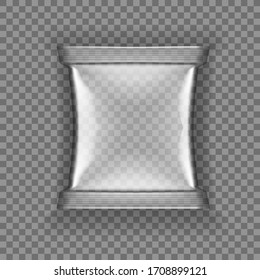 Transparent Plastic Snack Pillow Bag Packaging. EPS10 Vector