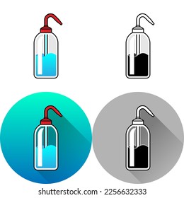 Transparent Plastic Squeeze Bottle Laboratory Equipment Icon, Set of Flat Long Shadow, Color, Black-White Silhouette, Line Art Logo Icon Symbol Isolated on White Background for Science Medical