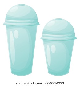 Transparent plastic takeaway empty cups with dome lids and red drinking straw realistic 3d vector mockup, isolated beverage blank containers illustration for juice, soda, milkshake, smoothie.
