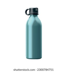 Transparent plastic water bottle with blue cap over white