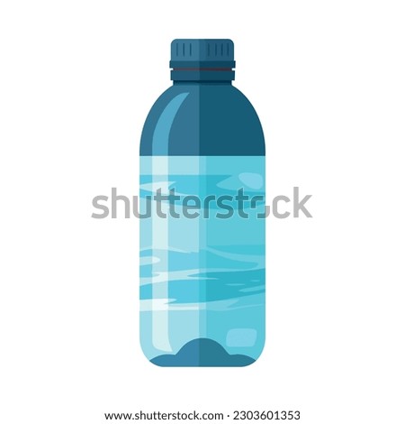 Transparent plastic water bottle with blue label over white