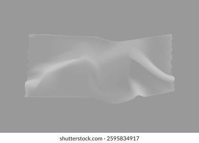 Transparent plastic wrapper on a gray background. The plastic wrapper is crumpled. The wrapper is used for packaging. Plastic wrapper texture is visible. Vector element.