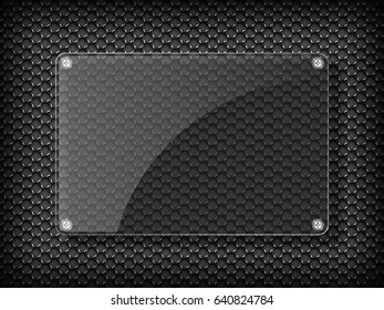 Transparent plate with metal hexagons background pattern vector illustration.