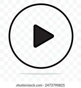 Transparent play button. Icon with shadow on blank background
