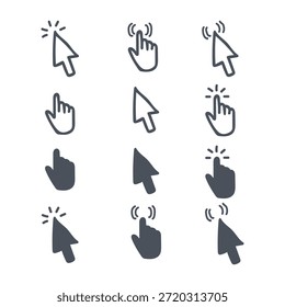 
Transparent PNG available
Computer mouse cursor icon set with arrow clicks, hand pointers, and loading animations for UI and web apps  - Powered by Shutterstock - Get 15% off with code: PIKWIZARD15