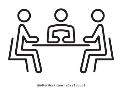Transparent PNG available
Illustration of a business meeting with five figures seated around a table.