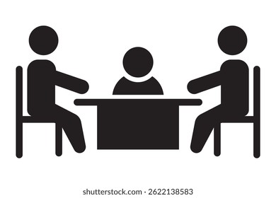 Transparent PNG available
Illustration of a business meeting with five figures seated around a table.