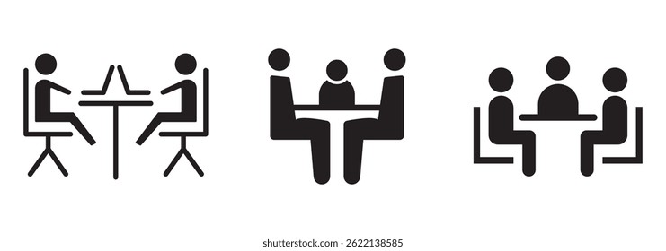 Transparent PNG available
Illustration of a business meeting with five figures seated around a table.