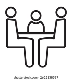Transparent PNG available
Illustration of a business meeting with five figures seated around a table.