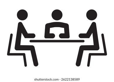 Transparent PNG available
Illustration of a business meeting with five figures seated around a table.