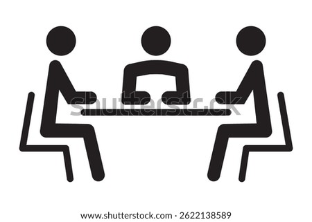 Transparent PNG available
Illustration of a business meeting with five figures seated around a table.