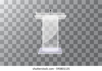 Transparent Podium Tribune Rostrum Stands with Microphones on a white background