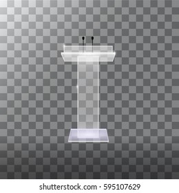 Transparent Podium Tribune Rostrum Stands with Microphones on a white background