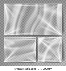 transparenter Polyethylen-Vektorgrafik. Plastikwarpvorlage für Ihr Design. Faltenboden für realistische Effekte. Einzeln auf transparentem Hintergrund - Illustration