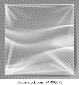 Transparent Polyethylene Vector. Stretched Glossy Plastic Warp Mock Up. Isolated On Transparent Background Illustration 