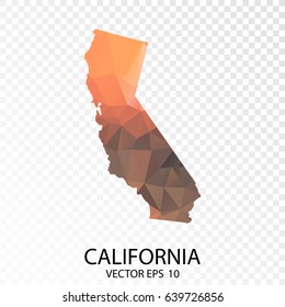 transparent Polygon Map - Vector illustration Low Poly Color Orange California map of isolated. Vector Eps 10.