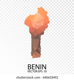 Transparent Polygon Map - Vector illustration Low Poly Color Orange Benin Map of isolated. Vector Eps 10