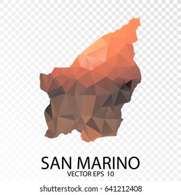 Transparent Polygon Map - Vector illustration Low Poly Color Orange San Marino Map of isolated. Vector Eps 10