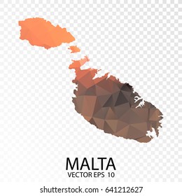 Transparent Polygon Map - Vector illustration Low Poly Color Orange Malta Map of isolated. Vector Eps 10