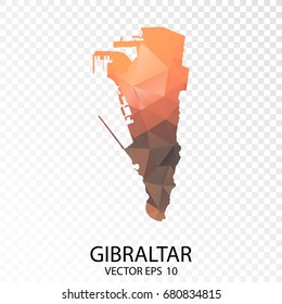 Transparent Polygon Map - Vector illustration Low Poly Orange Color Gibraltar Map of isolated. Vector Eps 10.