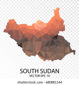 Transparent Polygon Map - Vector illustration Low Poly Orange Color South Sudan Map of isolated. Vector Eps 10.