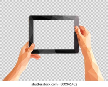 transparent polygonal hands holding a tablet Stock