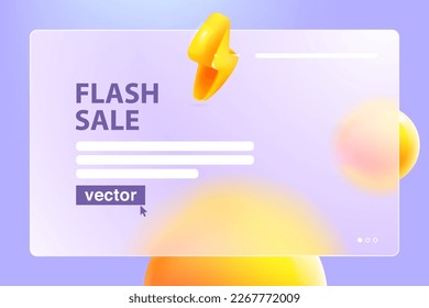 Transparent presentation screen in Glassmorphism style with lightning logo. Mate glass with blur effect. Realistic vector 3D render. UI element for sale banner, Cyber Monday, Black Friday ads.