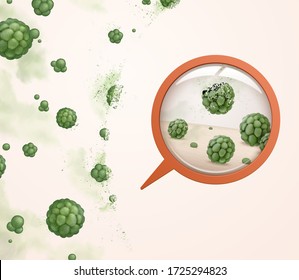 Transparent protective shield eliminating green bacteria, 3d illustration