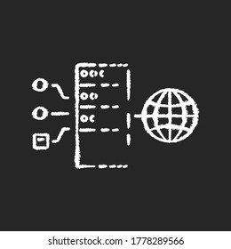 Transparent proxy chalk white icon on black background. Intercepting, inline or forced VPS. Gateway internet connection. Proxy server hidden from user. Isolated vector chalkboard illustration