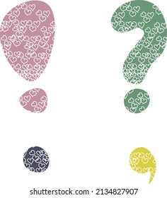 Transparent punctuation marks with heart prints