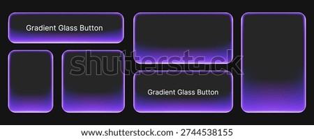 Transparent purple gradient glass button elements for modern UI design and interfaces.