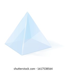 Transparent pyramid. 3d glass blue geometric shape. Vector illustration isolated on white background