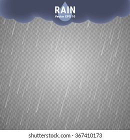 Transparent Rain Image. Vector Rainy Cloudy background