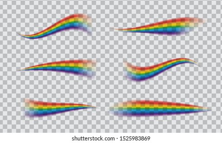 Transparent rainbow lines icon set. Multicoloured stripes isolated on transparent background. 