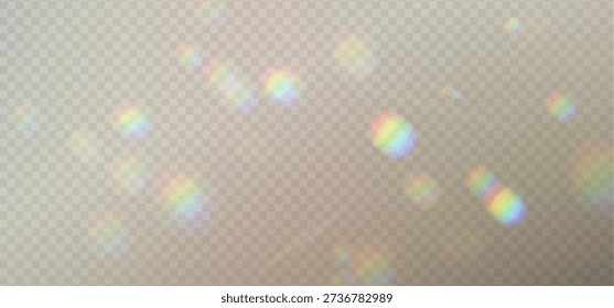 Transparent rainbow overlay. Blurred holographic spectrum light. Crystal gem reflection texture. Abstract sunbeam for photo manipulation. vector