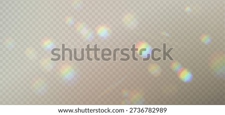 Transparent rainbow overlay. Blurred holographic spectrum light. Crystal gem reflection texture. Abstract sunbeam for photo manipulation. vector