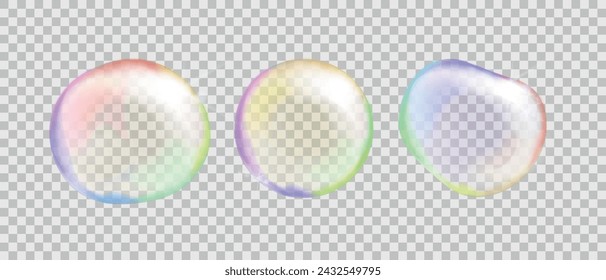 Burbujas de jabón transparente arcoiris. Coloridas gotas.Ilustración vectorial