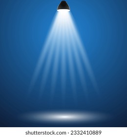transparent rays of light from an electric lamp on a blue background. Light beam.