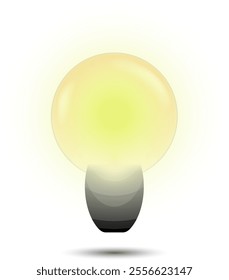 Transparent realistic 3d light bulb, icon idea, isolated.