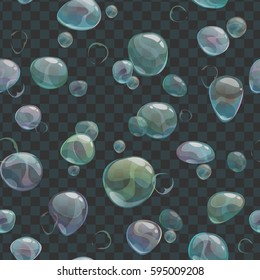 Transparent realistic air bubbles texture. Vector seamless pattern.