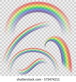 Transparent realistic colorful rainbow set. Rainbow collection isolated on transparent vector background.