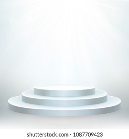 Transparent realistic effect. Round podium with lights for event or award ceremony. EPS 10 vector file