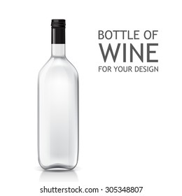 Transparent realistic empty bottle of wine for your design. Bottle of alcohol. Vector template of a glass bottle.