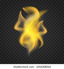 Transparent realistic fire flames isolated on dark background. Light effects for design.