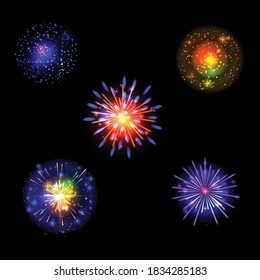 Transparent realistic fireworks, vector, isolated objects