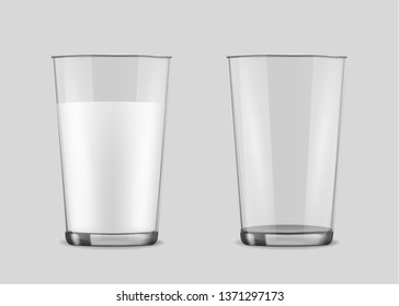 Transparent realistic glasses, milk in a glass isolated