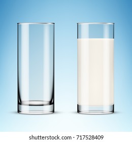 Lentes transparentes y realistas de leche sobre fondo azul